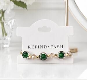 Gold Green Beaded Stretch Bracelet New